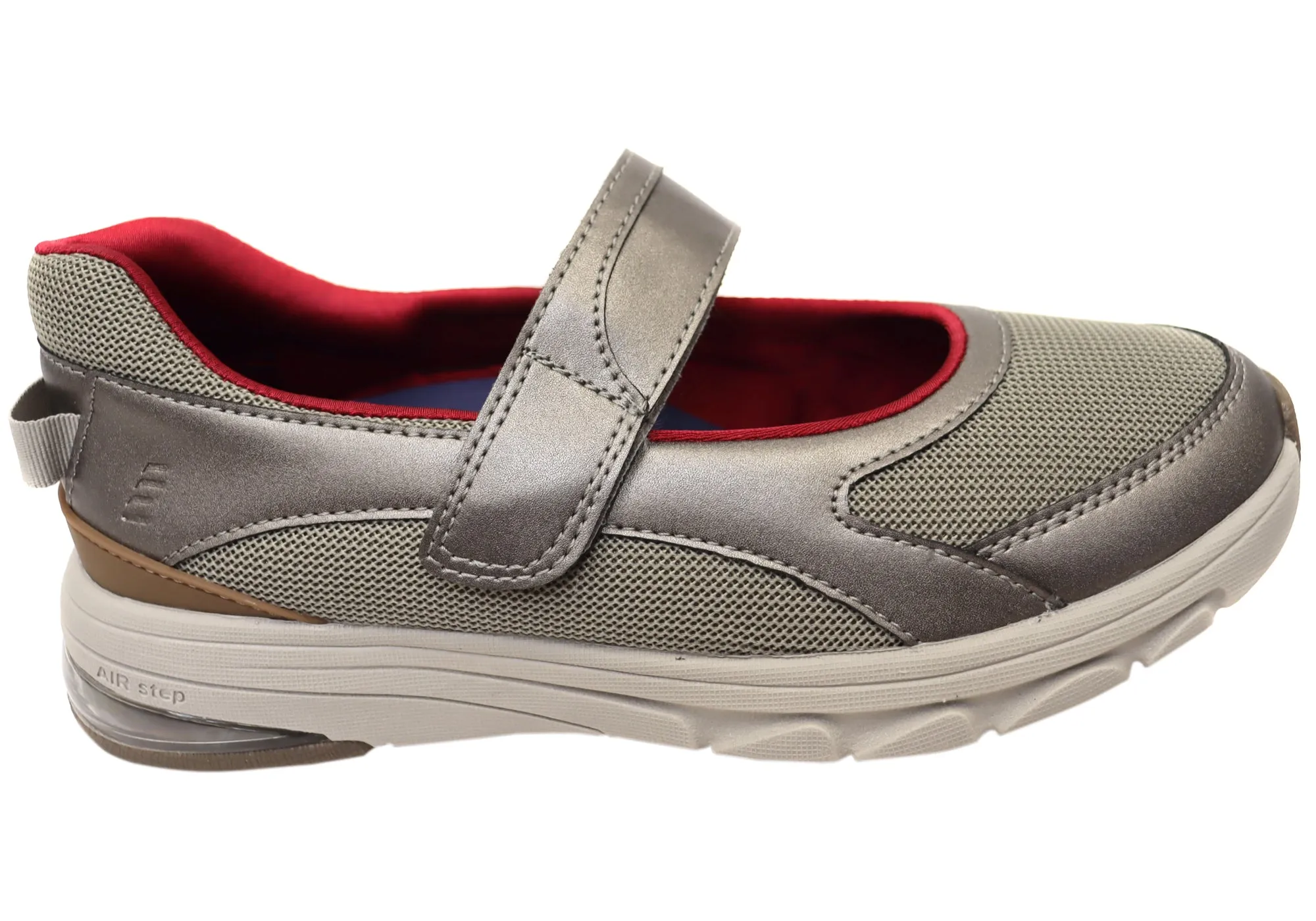 Homyped Airstep MJ Womens Comfortable Wide Fit Mary Jane Shoes Silver Shine