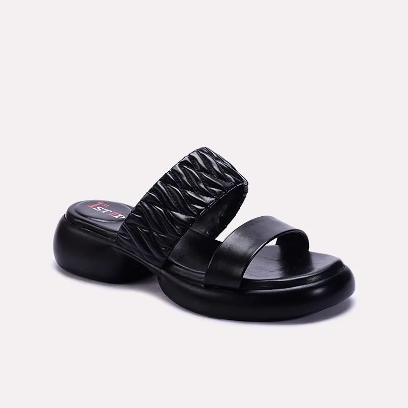 Black Chunky Casual Slippers 0412899 Anytime Go