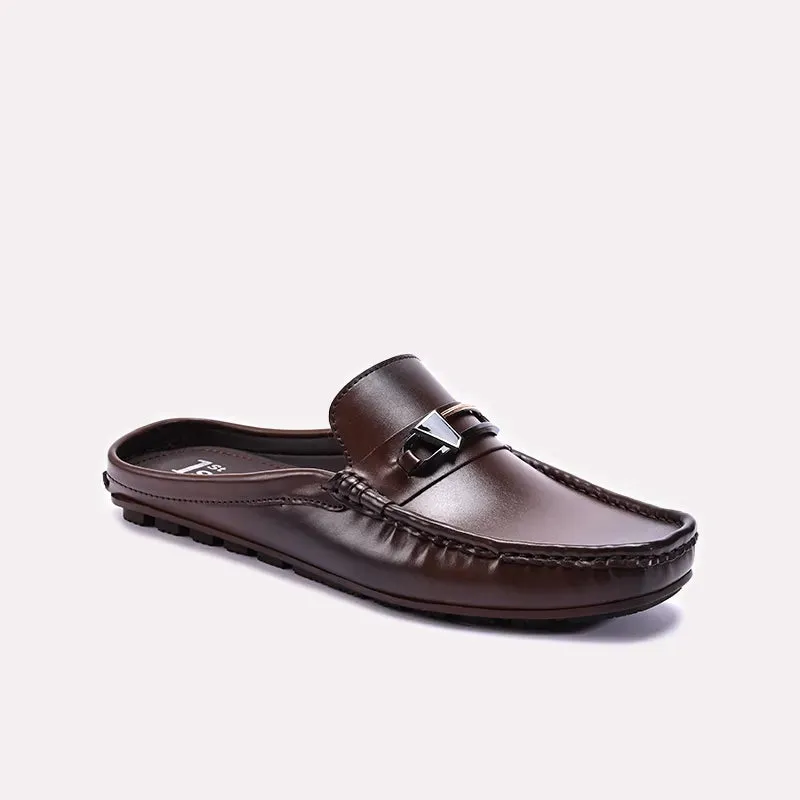 Zip Closure Brown Glossy Mules Loafers 0130930