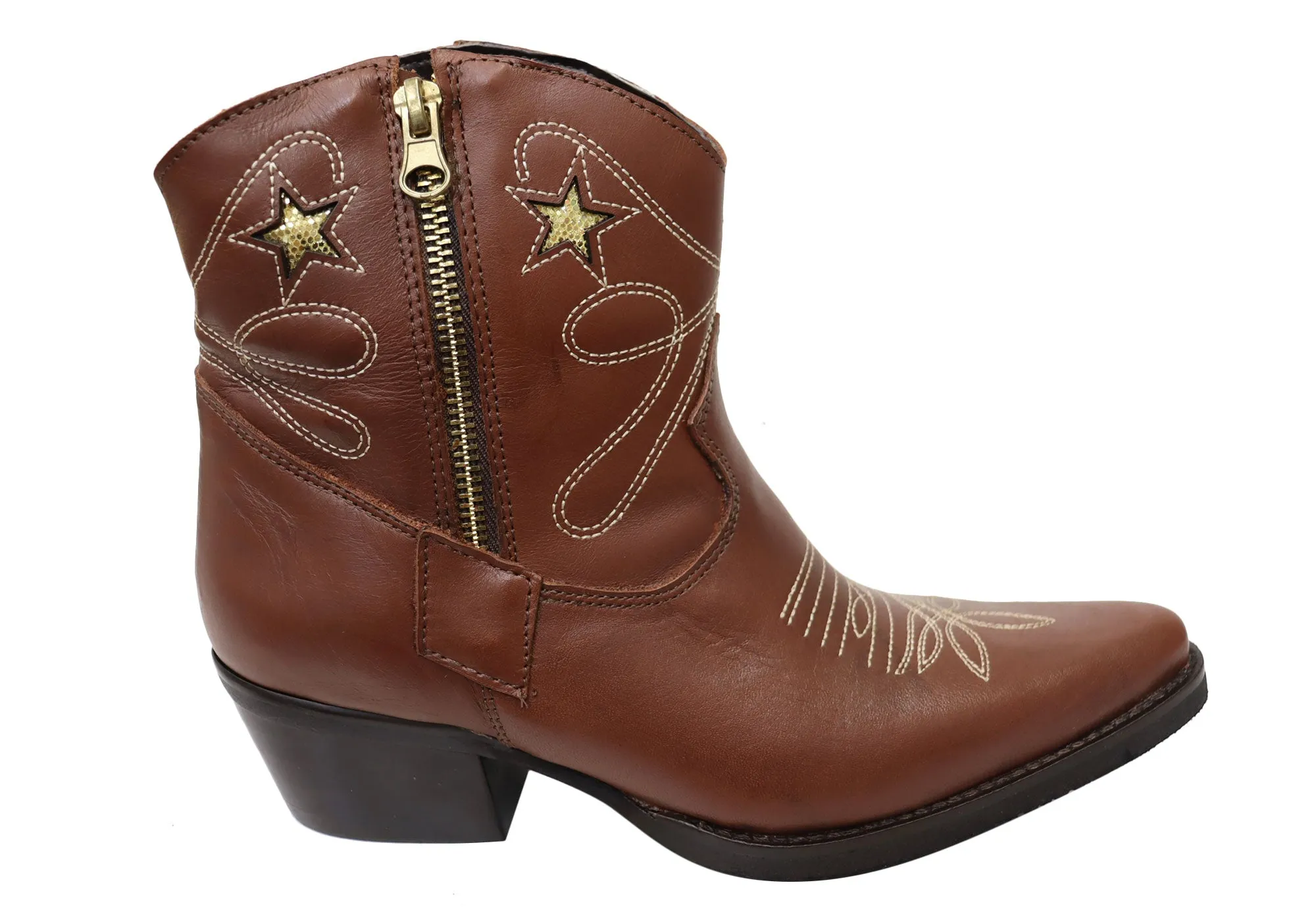 D Milton Daisy Womens Leather Western Cowboy Ankle Boots Stable Fit Cushioned Step Rainy Days