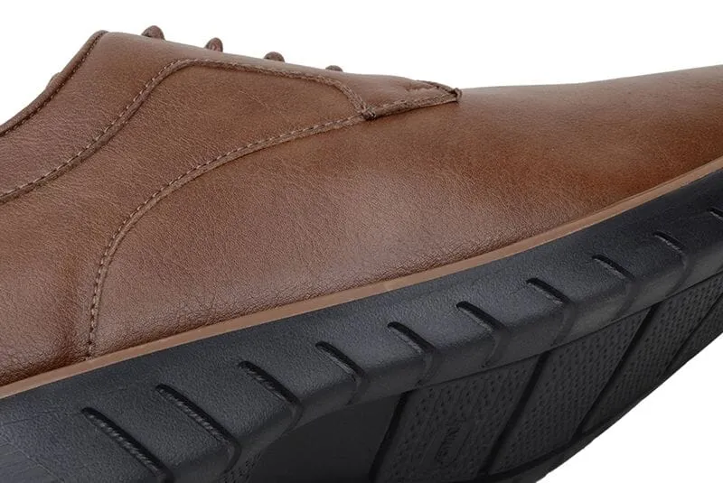 Skin Fresh Pearl Shine 'Noah' men's wide-fit EEE vegan-leather shoe by Ahimsa - cognac