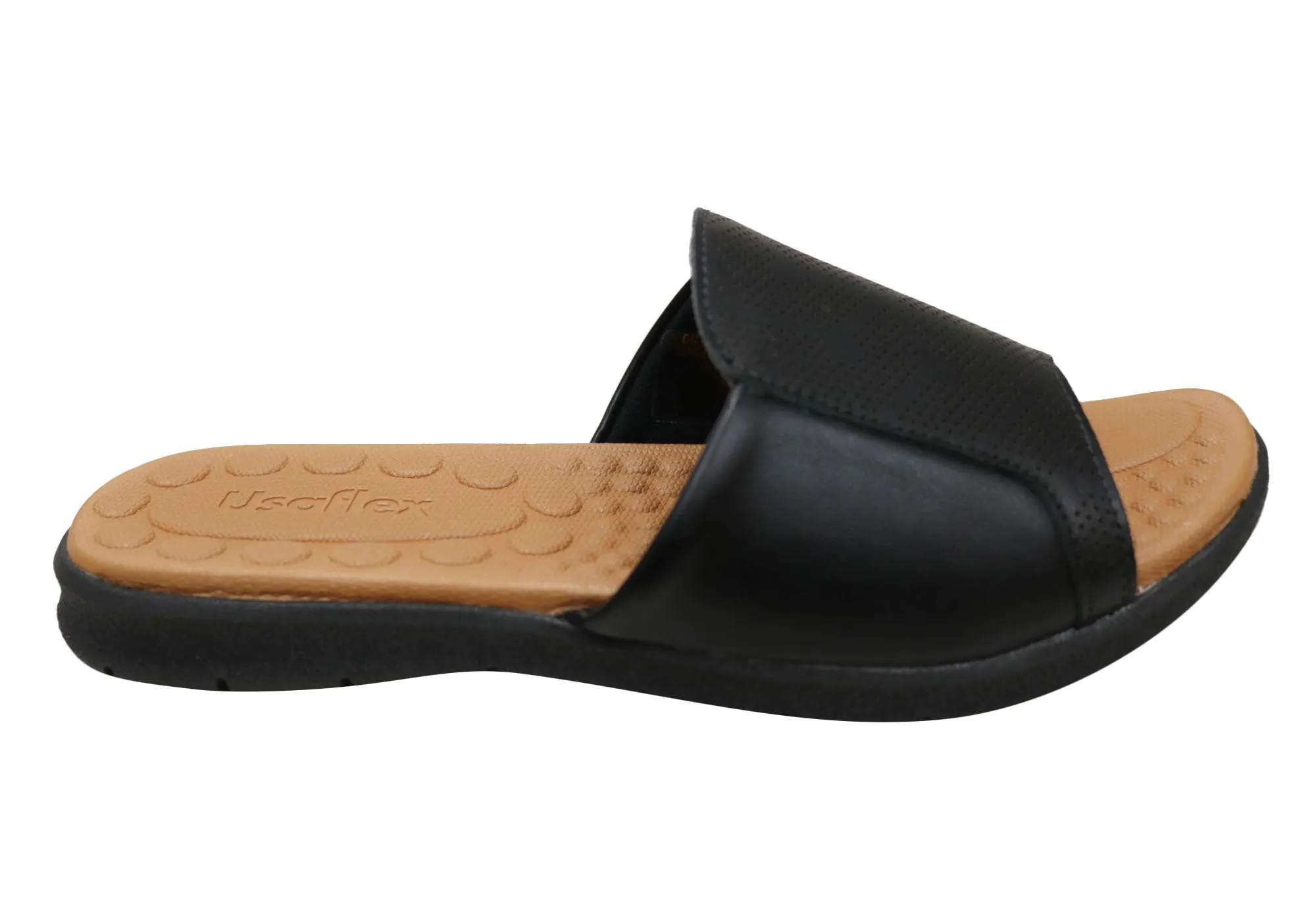 Fashionable Travel Shoes Usaflex Calla Womens Comfort Leather Slides Sandals Made In Brazil