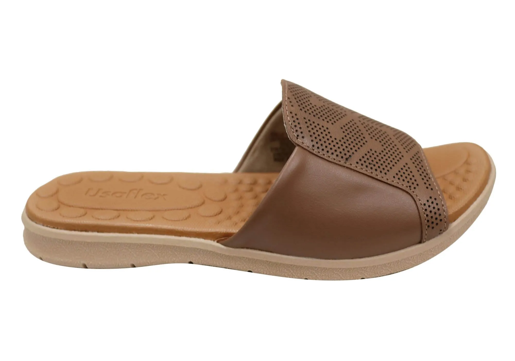 Usaflex Calla Womens Comfort Leather Slides Sandals Made In Brazil All-day outdoor comfort