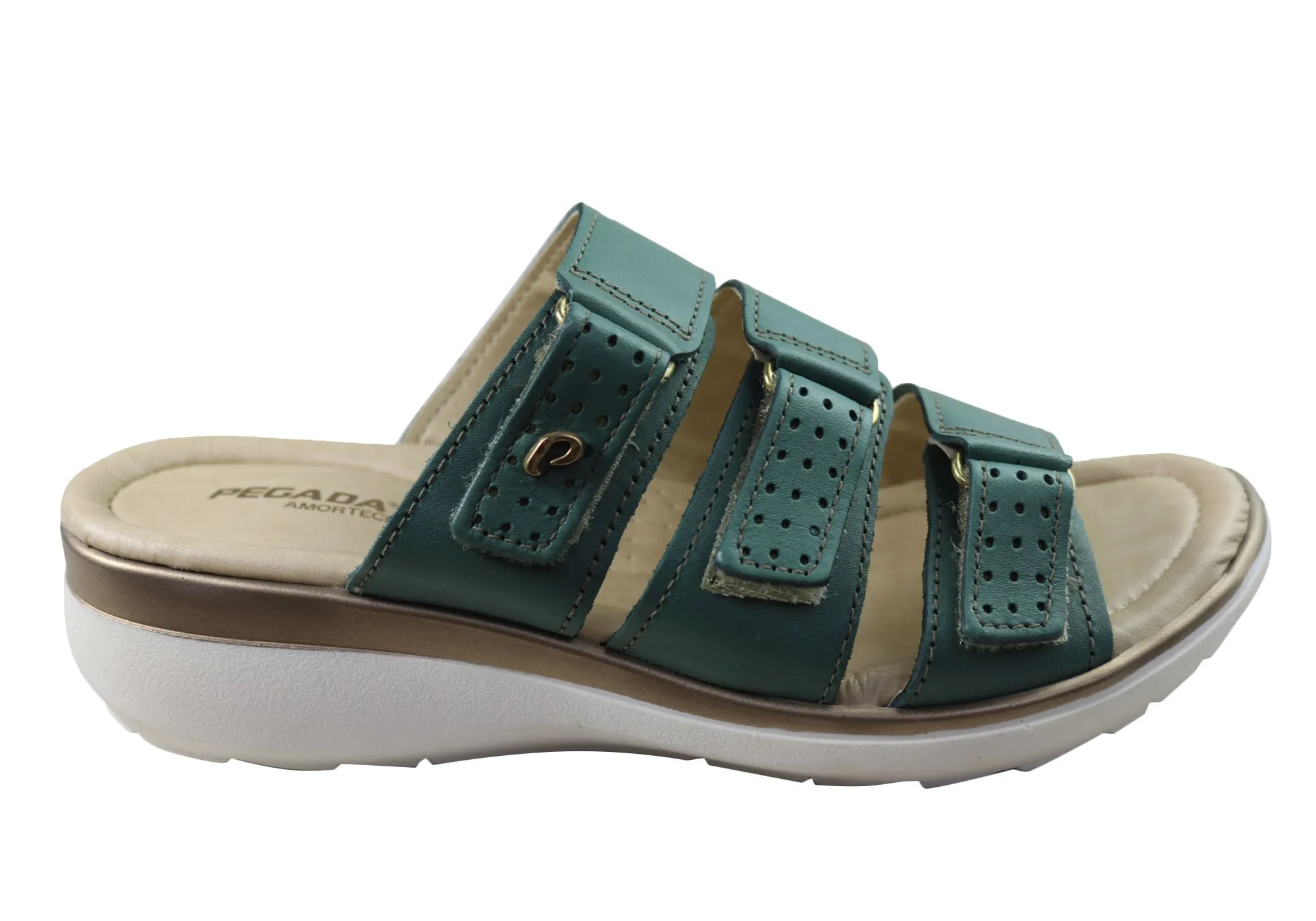 Balanced Design Pegada Treat Womens Comfort Leather Slides Sandals Made In Brazil