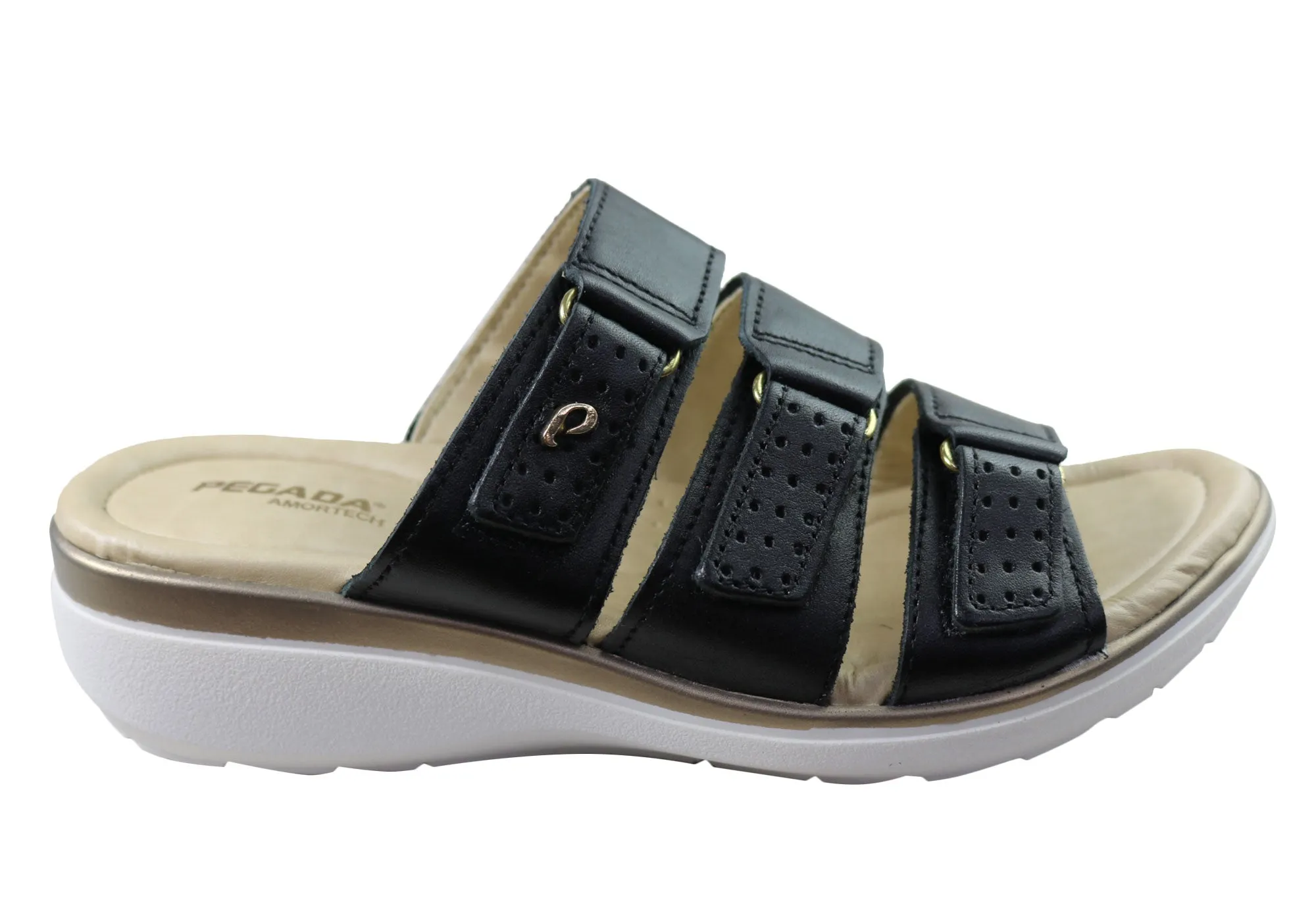 Pegada Treat Womens Comfort Leather Slides Sandals Made In Brazil On Foot
