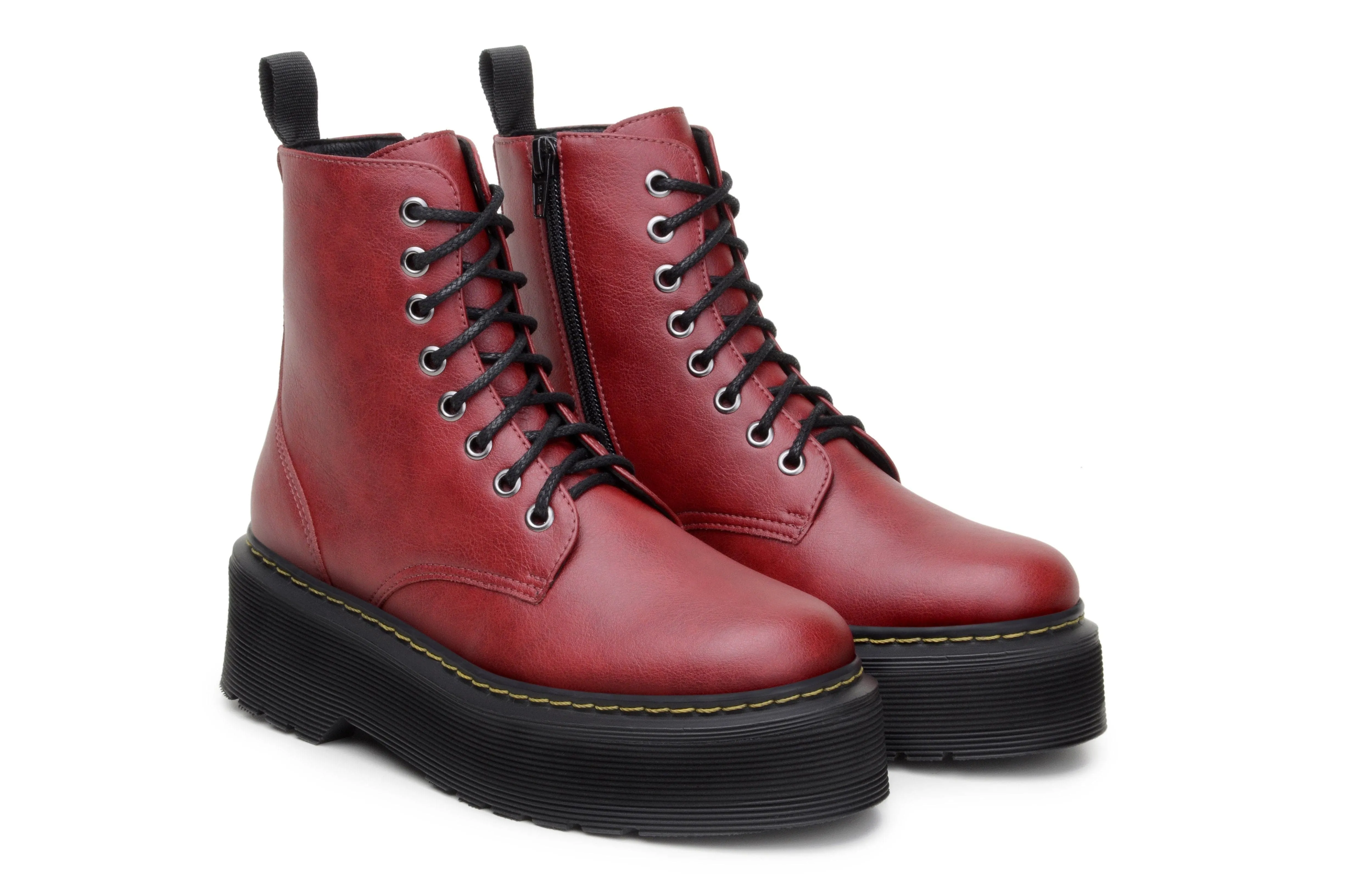 'Quinn' vegan-leather boot with stacked sole by Zette Shoes - cherry red Thermal Core Morning Walk