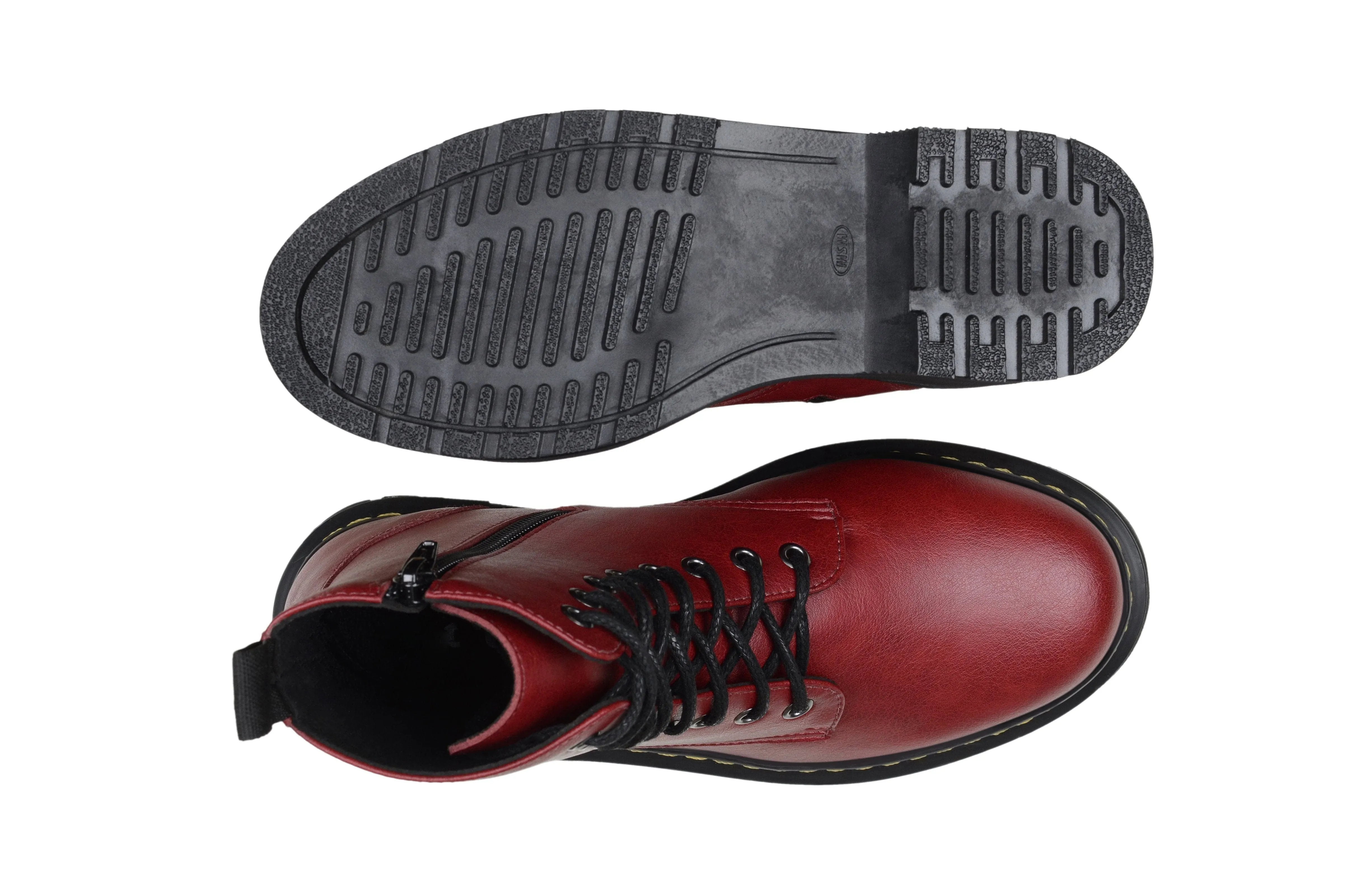 'Quinn' vegan-leather boot with stacked sole by Zette Shoes - cherry red Reinforced heel Tough Weather